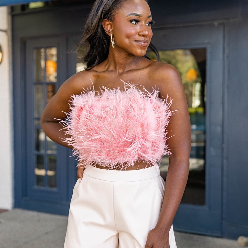 House of Harlow 1960 Pale Pink Feather Cropped Top US 10 Cocktail Hour